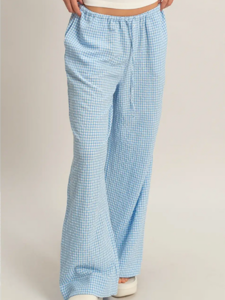 Gingham Drawstring Wide Leg Pants