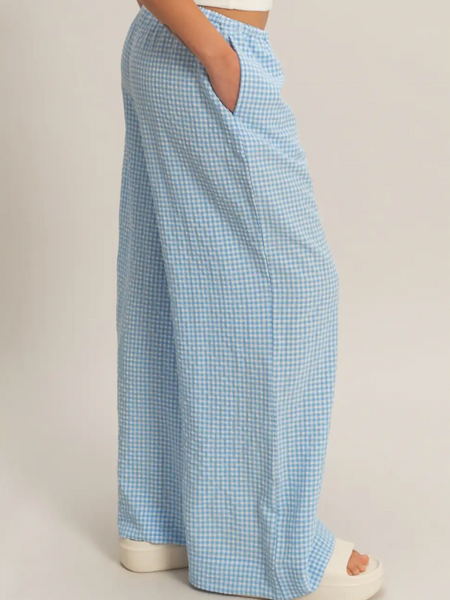 Gingham Drawstring Wide Leg Pants
