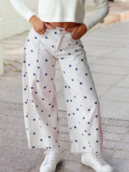Polka Dot Ankle Length Barrel Jeans
