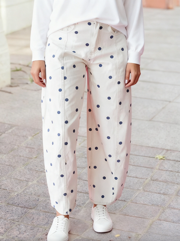 Polka Dot Ankle Length Barrel Jeans