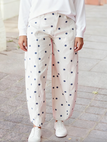 Polka Dot Ankle Length Barrel Jeans