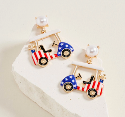 USA Flag Golf Cart Earrings