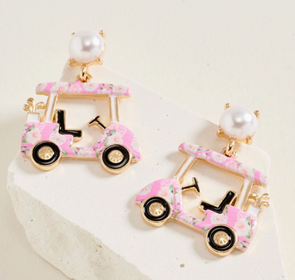 Pink Floral Golf Cart Earrings