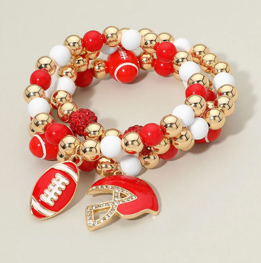Football Charm Stretch Bracelet Set