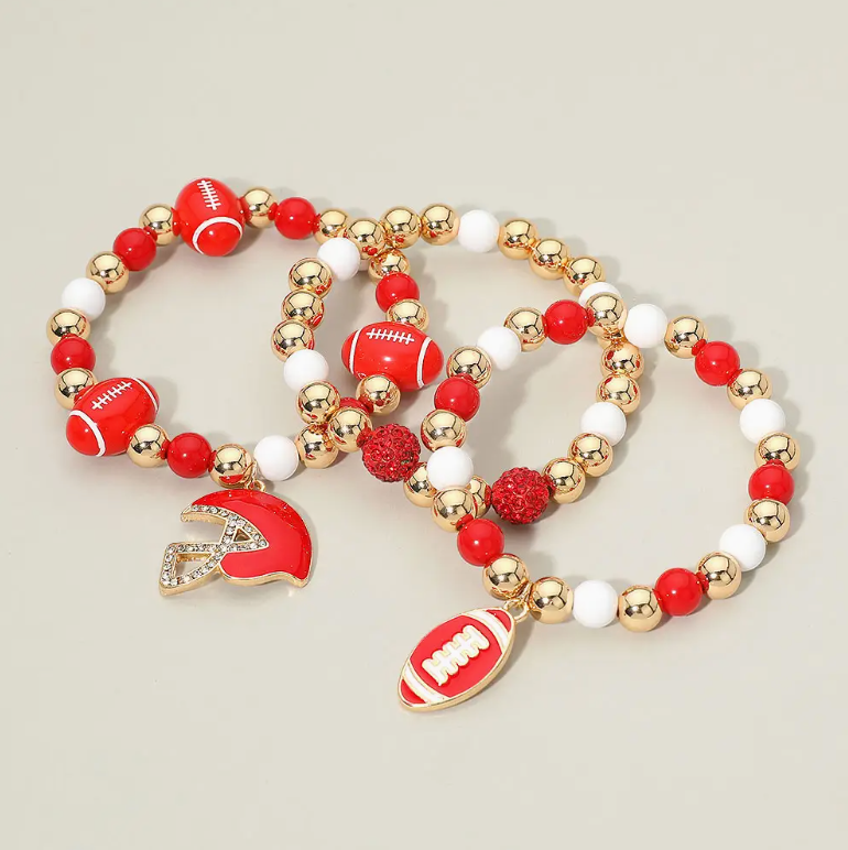 Football Charm Stretch Bracelet Set