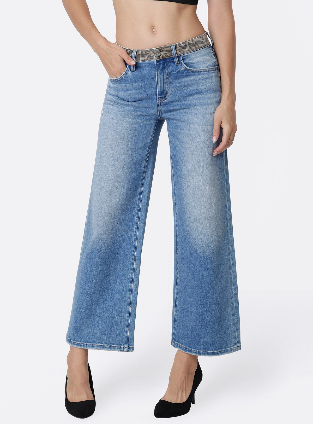 Peek of Leopard High Waistband Ankle Wide Leg Jeans