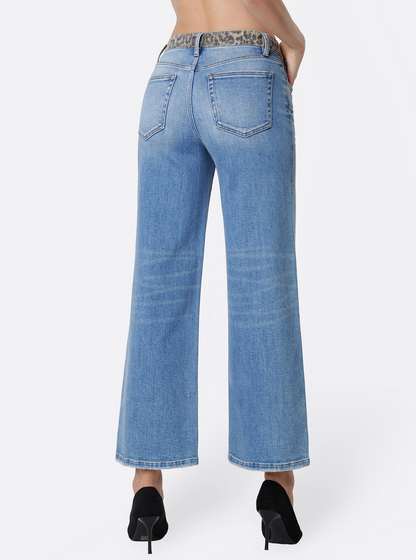 Peek of Leopard High Waistband Ankle Wide Leg Jeans