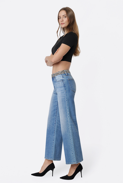 Peek of Leopard High Waistband Ankle Wide Leg Jeans