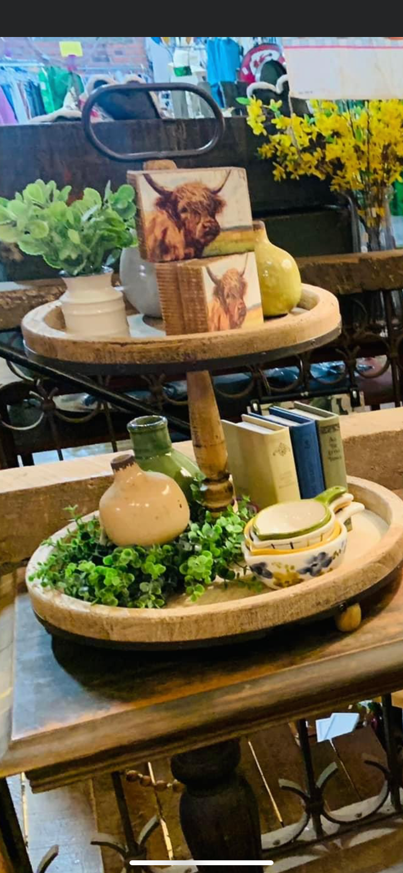 Two Tier Round Wood Tray