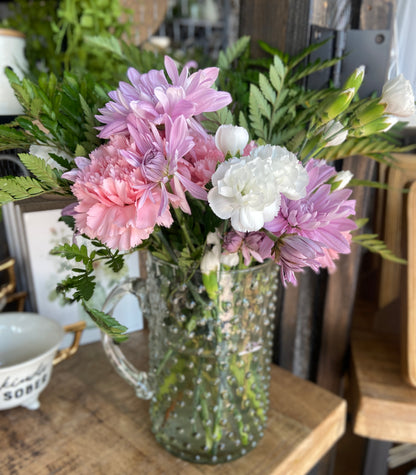 Handblown Glass Hobnail Pitcher