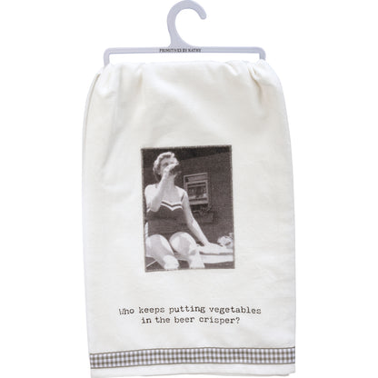 vegetables in beer crisper kitchen towel