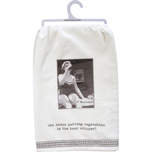 vegetables in beer crisper kitchen towel