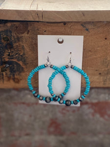 Turquoise & Brushed Silver Bead Earrings