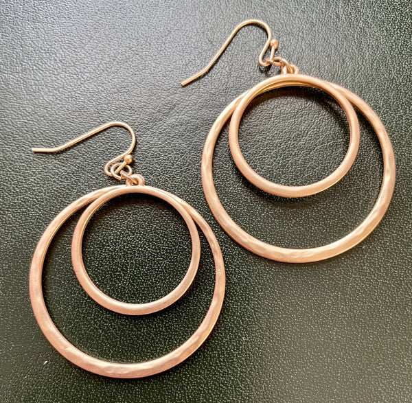 Double Circle Hammered Metal Earrings