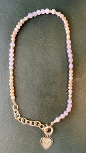 Pink Beaded Gold Heart Necklace
