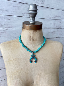 Turquoise Bead Necklace with Squash Blossom