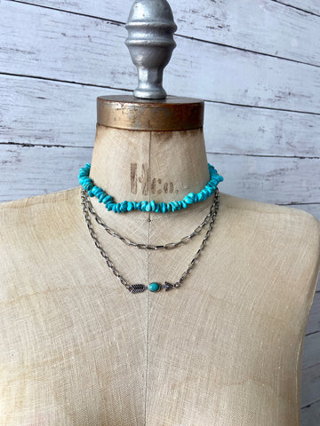 Turquoise Chunk Three Strand Necklace