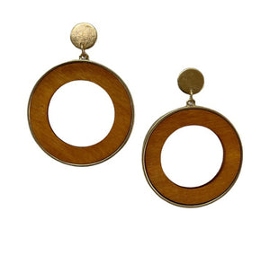 Gold Circle & Wood Earrings