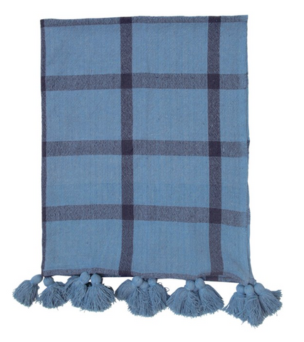 Blue Throw with tassels