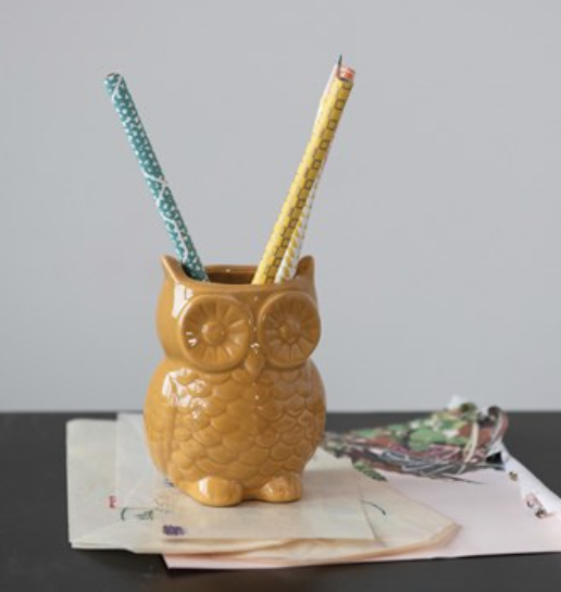 Stoneware Owl Vase with Magnet