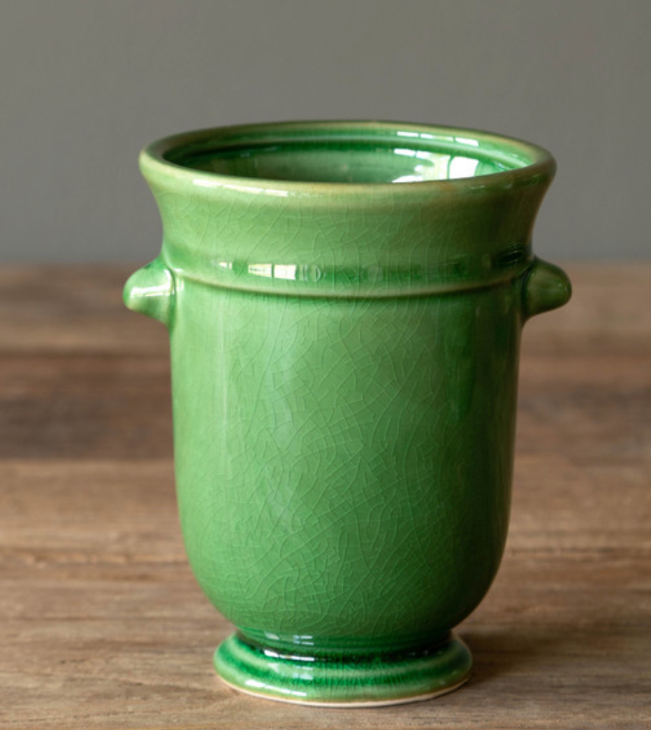 Petite Green Glazed Urn Vase