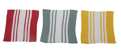 Square Cotton Knit Striped Dish Cloths