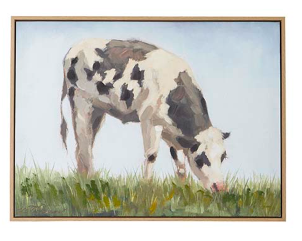 Grazing Cow Framed Canvas