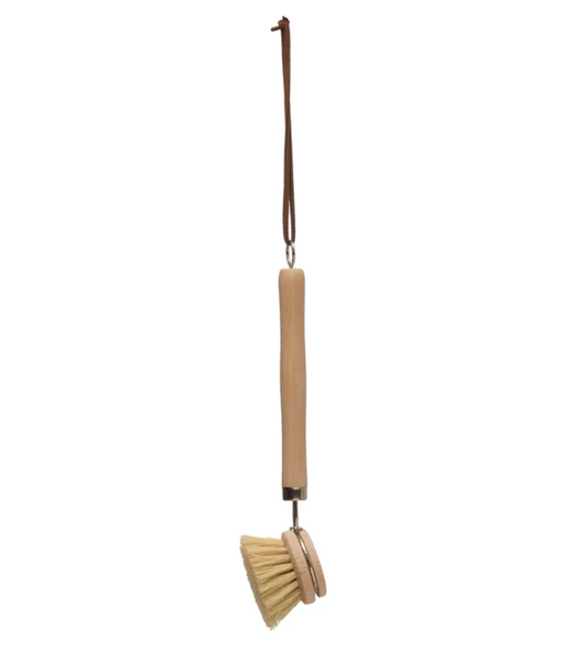Beech Wood Dish Brush with Leather Strap
