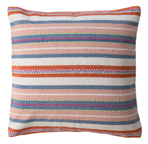 Woven Cotton Pillow with Stripes