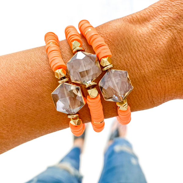 Orange Crystal Glass Stone Heishi Bracelet