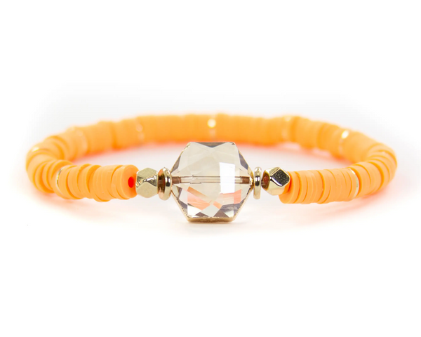 Orange Crystal Glass Stone Heishi Bracelet