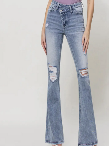 DANNY HIGH RISE CRISS CROSS FLARE JEANS