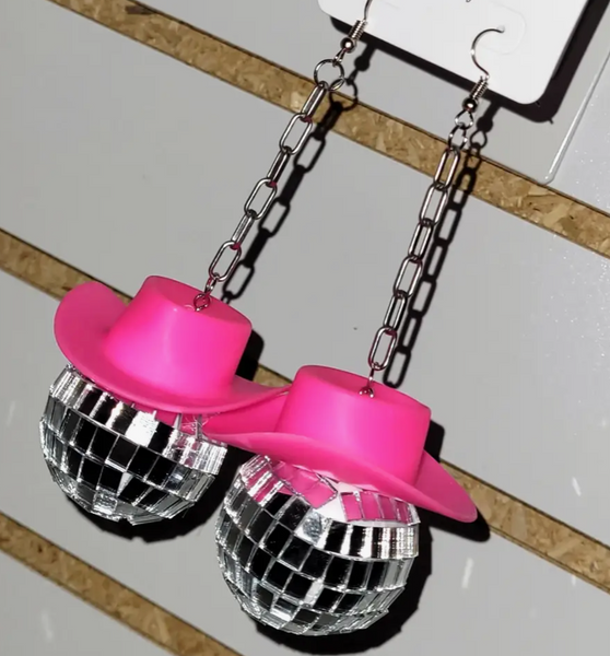 Disco Ball Cowboy Hat Earrings