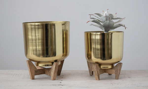 Metal Planter with Mango Wood Stand