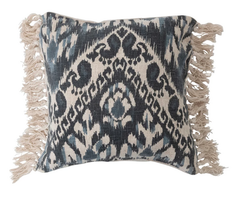 Ikat Pattern Pillow with Fringe