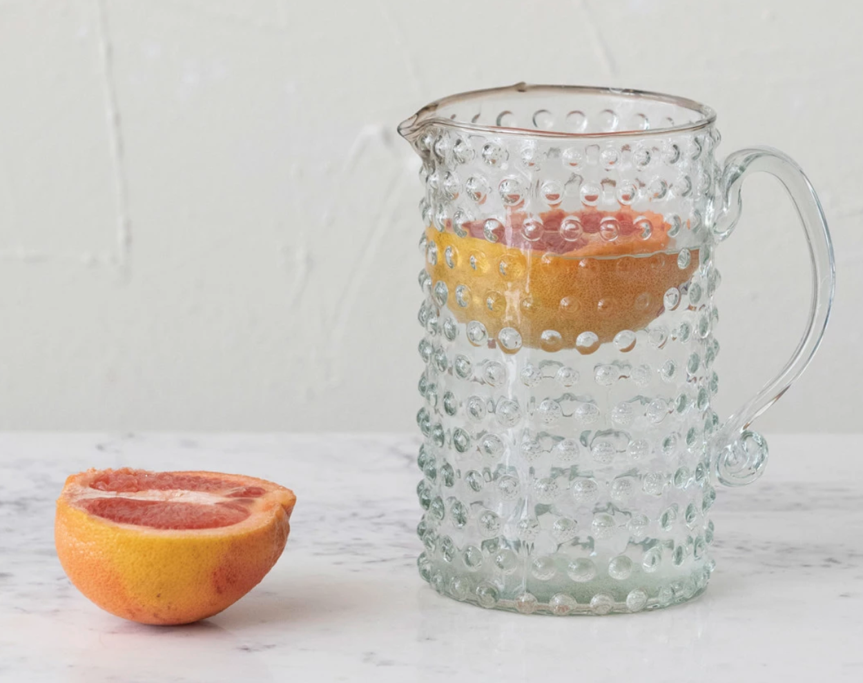 Handblown Glass Hobnail Pitcher