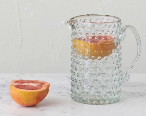 Handblown Glass Hobnail Pitcher