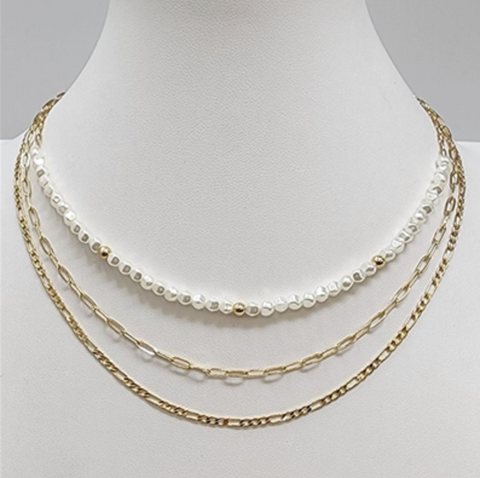 Gold Chain and Pearl Layered Necklace