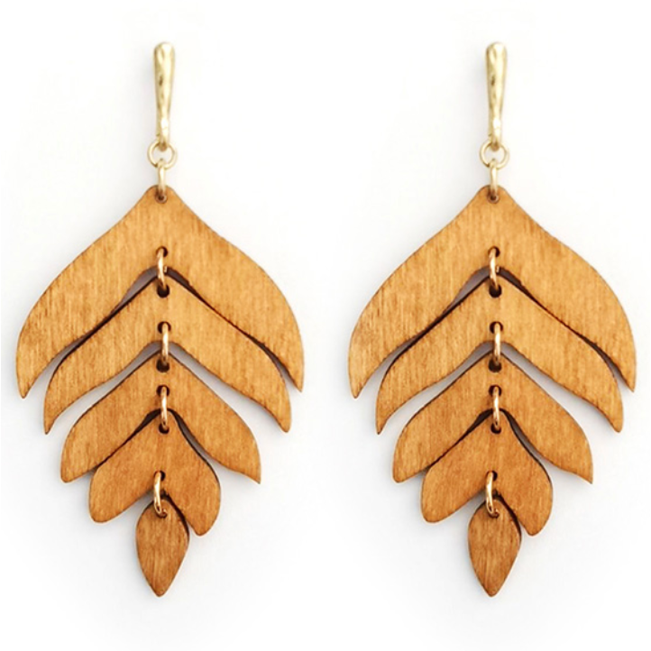 Wood Leaf Post Earrings