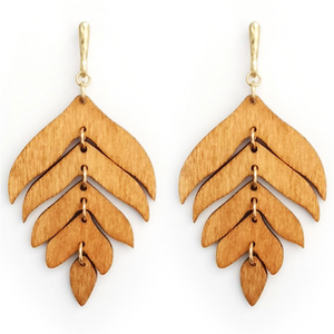 Wood Leaf Post Earrings