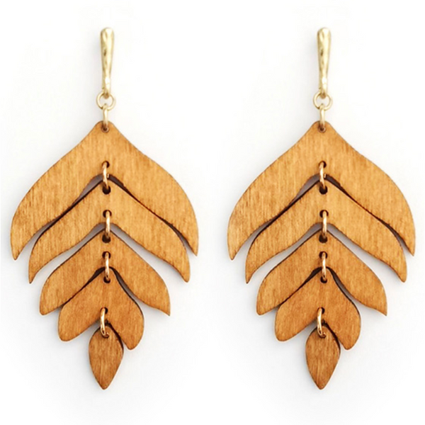 Wood Leaf Post Earrings