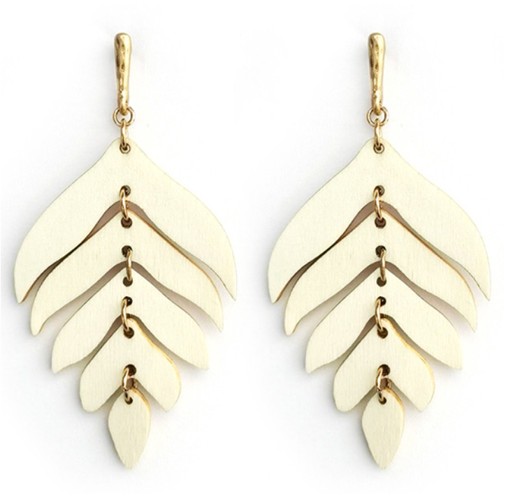 Wood Leaf Post Earrings