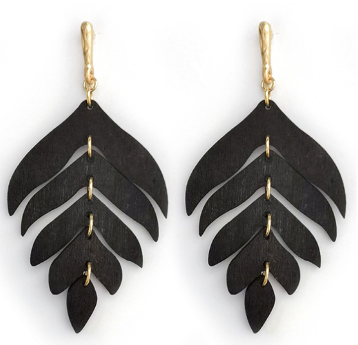 Wood Leaf Post Earrings
