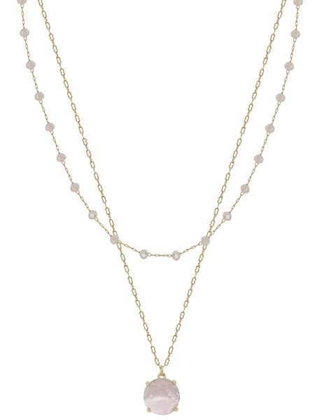Crystal Chain Layered with Crystal Stone Necklace