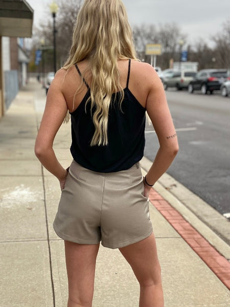 taupe faux leather shorts